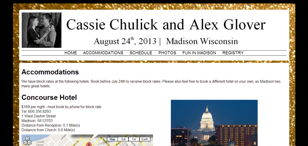 Screenshot of wedding web site
