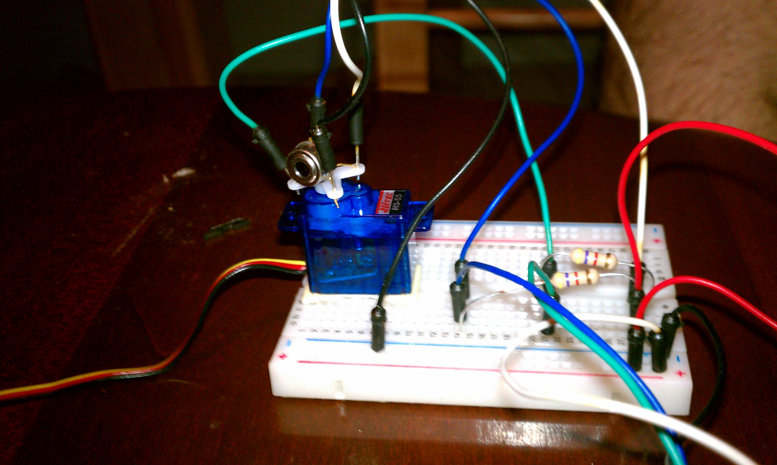 Servo and IR Thermometer Mounted on Breadboard Servo and IR Thermometer Mounted on Breadboard