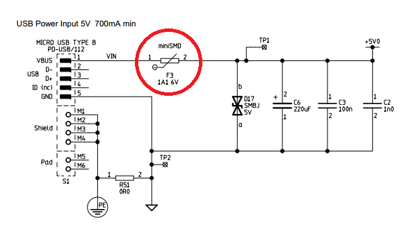 Wiring schematic showing polyfuse